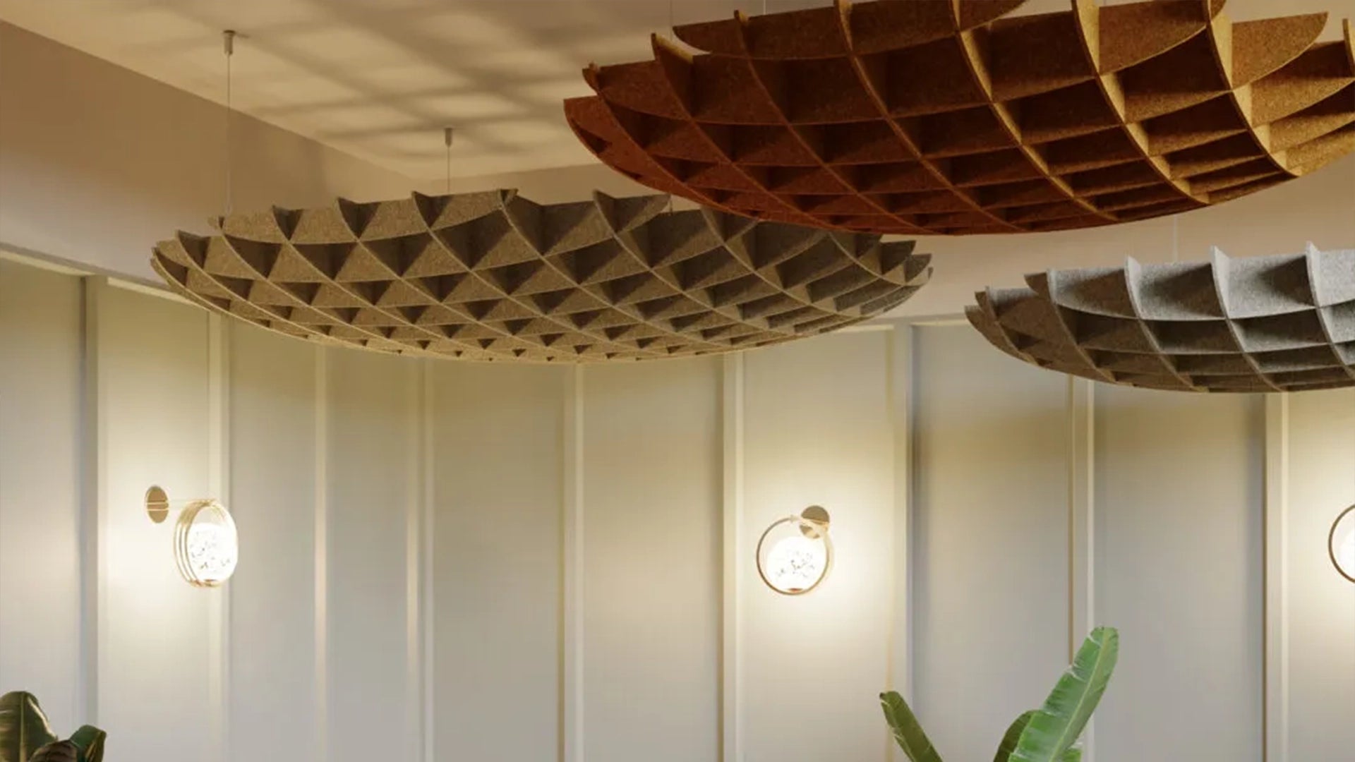 3D Felt Acoustic Ceiling Baffles in cozy interior Decormania